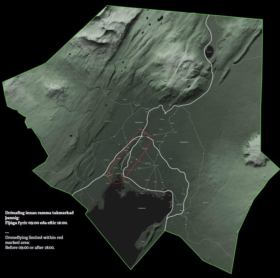 Map of the National park with a red circle around the are where drone-flying is prohibited
