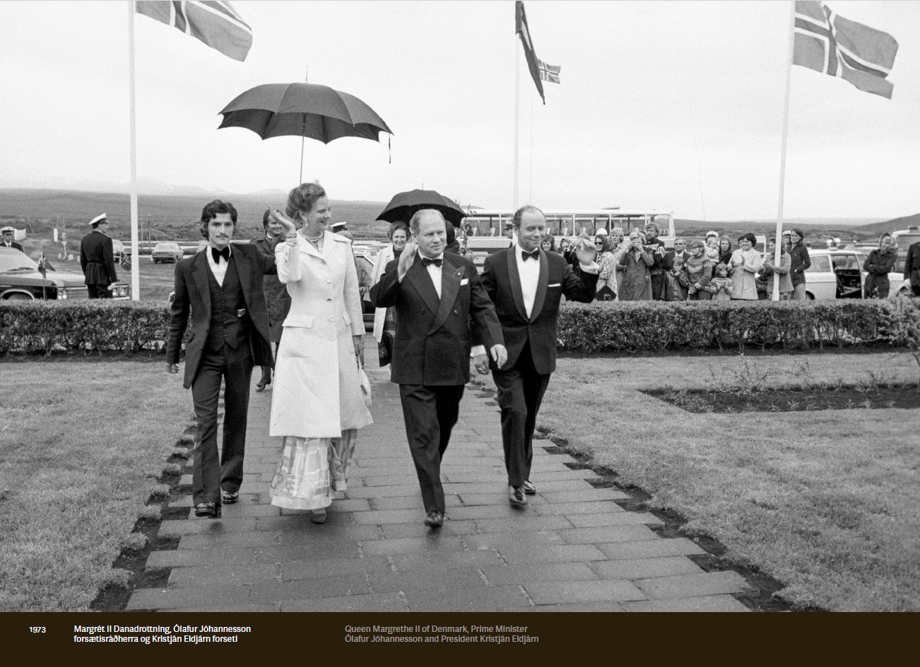 Margrethe II queen of Denmark and former president Kristján Eldjárn at Hotel Valhöll
