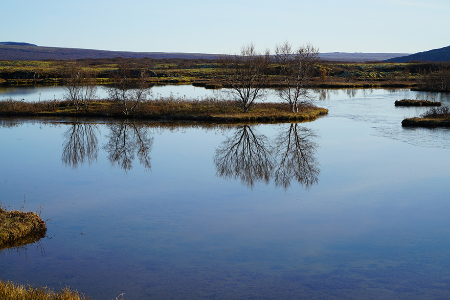 Nes úti í þingvallavatn að hausti til