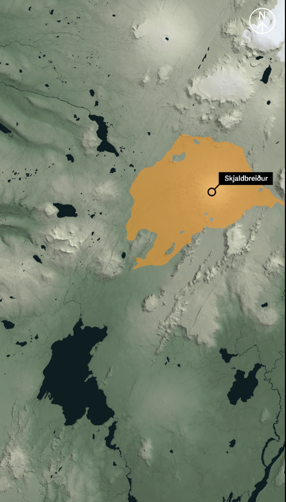 Picture shows the spread of Skjaldbreiður's lava flow
