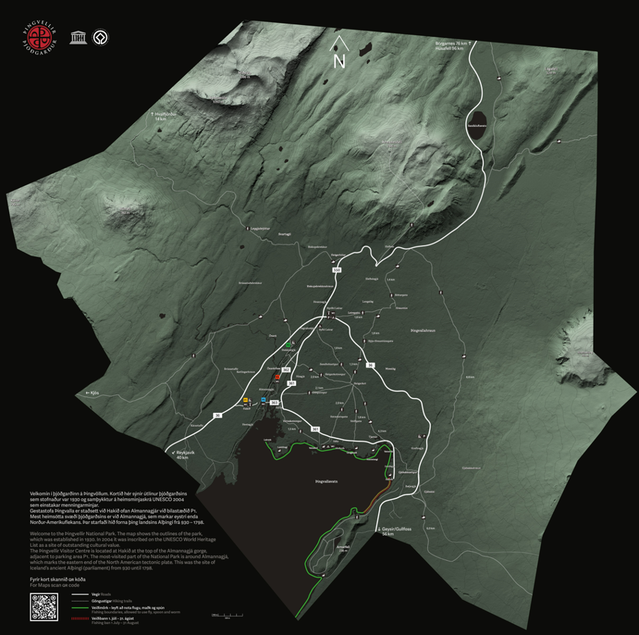Image of map that shows outlines of Thingvellir national park.