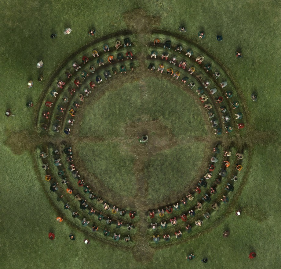 Possible arrangement of Lögberg. Center circle was for godar, advisors in the outer and inner. Lawspeaker at the center.