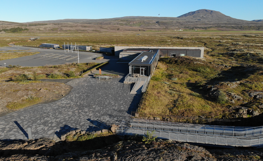 Aerial view of the Thingvellir National Park Visitor center, the starting point of visiting Thingvellir